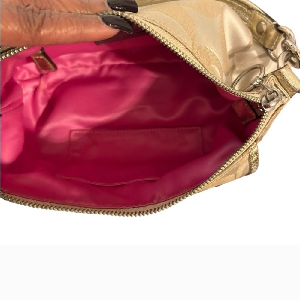 Coach Gold and Tan Shoulder Bag with the Signature C Pattern - Picture 4 of 7